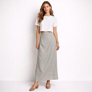 Sleeper Linen Maxi Skirt S Lili Light Gray Wrap Button Minimalist Preppy Luxury